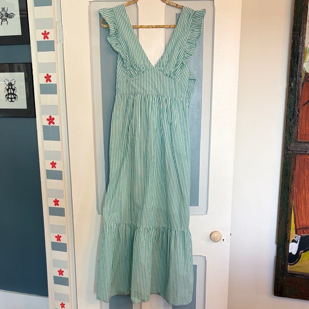Skies Are Blue Green Striped Maxi Dress